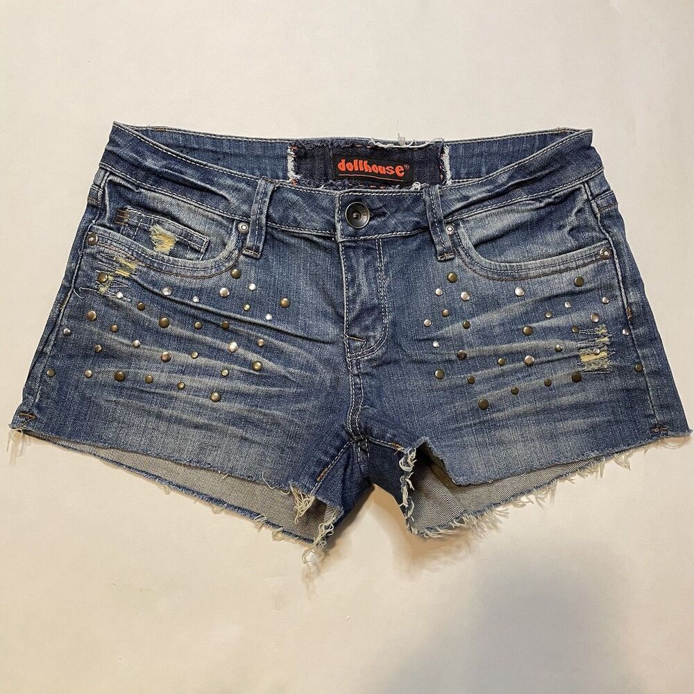 Vintage 90s Y2K Dollhouse Shorts Juniors Size 7 Mid / Low Rise Medium Blue Denim